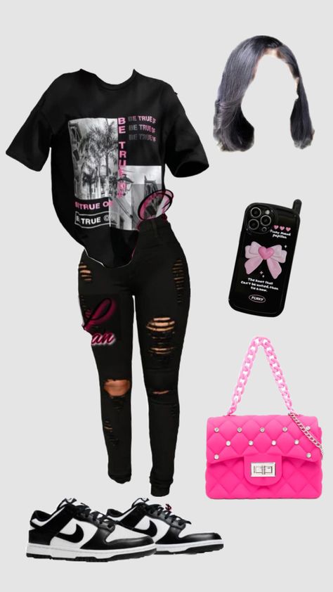 #pink #black Pink Outfits Aesthetic Baddie, Black Aesthetic Outfit, Pink Outfits Aesthetic, School Layout, Cute Highschool Outfits, Aesthetic Baddie, Outfit School, Teen Swag Outfits, Cute Nike Outfits