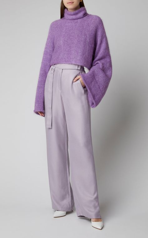 One Color Outfit, Sally Lapointe, Lawyer Fashion, Twin Outfits, Duchess Satin, Purple Outfits, Knitwear Fashion, Kpop Fashion Outfits, Professional Outfits