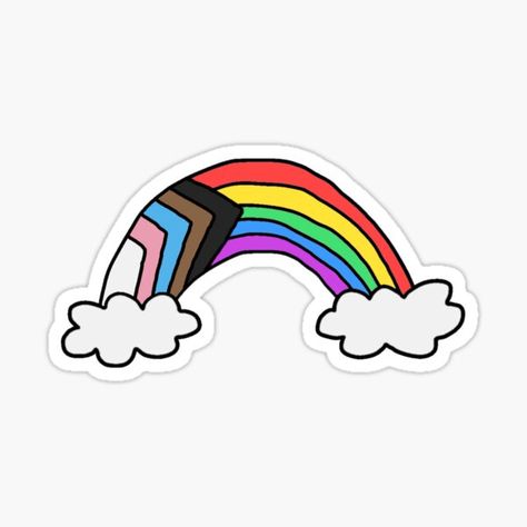 a cute sticker of a doodle of a rainbow colored in with the progressive pride flag colors that includes POC / BIPOC and transgender communities. Pride Doodles, Progressive Pride Flag, Pride Keychain, Rainbow Doodle, Pride 2024, Progress Pride Flag, Flag Drawing, Pride Tattoo, Doodle Sticker