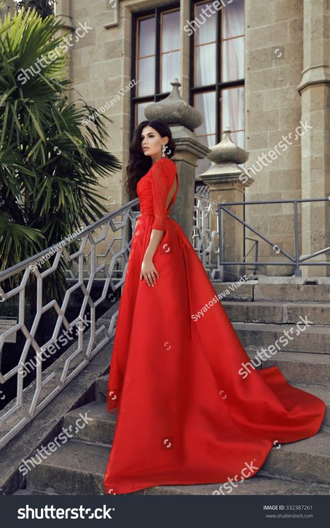 fashion outdoor photo of beautiful woman with dark hair wears luxurious dress,posing in summer park on villa's stairs Woman Dark Hair, Poses On Stairs, Woman With Dark Hair, Dress Posing, Prom Picture Poses, Luxurious Dress, Indian Wedding Poses, Prom Poses, Luxurious Dresses