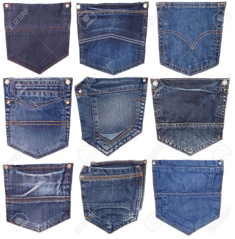 Collection Of Different Jeans Pocket Isolated On White. Stock Photo, Picture And Royalty Free Image. Image 12975477. Man Editorial, Different Jeans, Mens Jeans Pockets, Denim Jeans Ideas, Jean Pocket Designs, Pocket Designs, Jeans Pocket, Jean Pockets, Denim Pocket