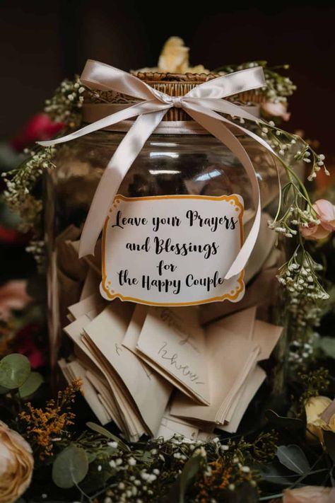 Prayer jar for wedding White Wedding Ideas With Elegance, Wedding Decorations Christian, Cute Wedding Decor Ideas, Christian Wedding Ceremony Traditions, Wedding Letter Board Ideas, Wedding Decor Christian, Christian Themed Wedding, Wedding Ideas For Passed Loved Ones, Christian Wedding Reception Ideas