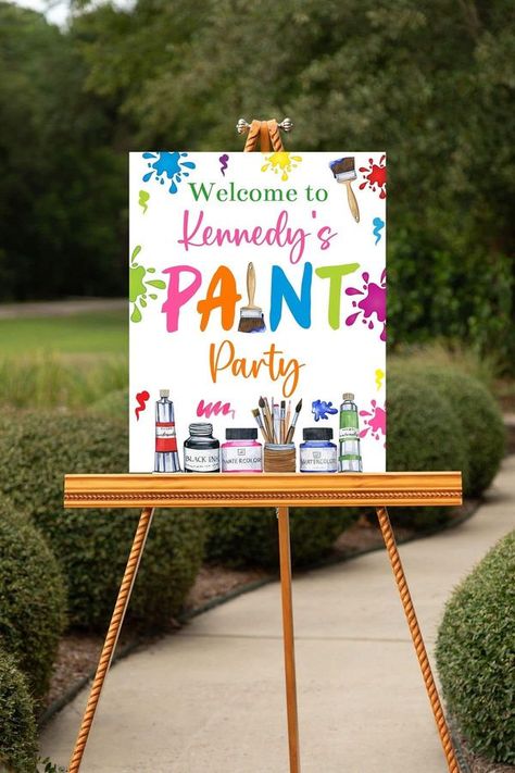 Ashley Anne Painting Theme Birthday Party, Paint Theme Party Decorations, Art Painting Party For Kids, Art Theme Birthday Party Decorations, Paint Party Pinata, Paint Party Table Decorations, Art Party Signs, Artist Birthday Party Decorations, Painting Party Decorations Ideas