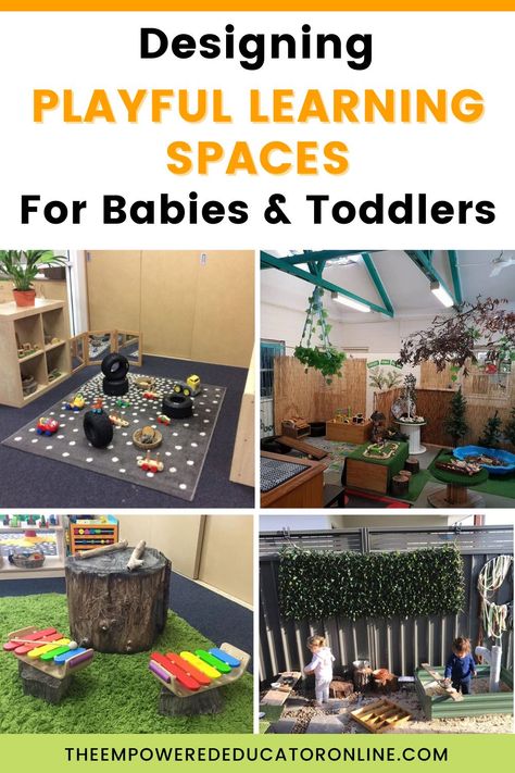 Tips and ideas for educators to set up engaging and playful learning spaces for babies and toddlers. This post features lots of inspiration to help educators and daycare providers create a welcoming early years environment. - The Empowered Educator Daycare Set Up Ideas, Infant Classroom Set Up, Young Toddler Classroom Ideas, One Year Old Daycare Room Classroom, Toddler Room Set Up Childcare, Toddler Daycare Rooms Classroom Layout, Infant And Toddler Classroom Set Up, Older Infant Classroom Ideas, Infant Toddler Classroom Layout