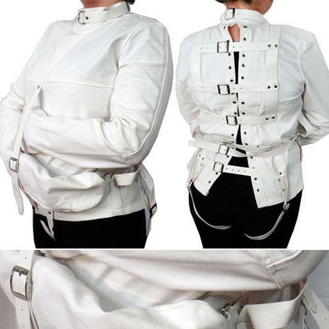 Straight Jacket Costume, Asylum Patient, Full Body Costumes, Insane Asylum, Straight Jacket, White Suit, Pu Leather Jacket, Body Harness, White Jacket