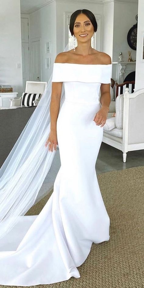 Classic Satin Wedding Dress Off The Shoulder, Straight Off The Shoulder Wedding Dress, Wedding Dresses Mermaid Modest, Off The Shoulder Wedding Dress Simple, One Shoulder Mermaid Wedding Dress, Strapless Mermaid Wedding Dress Simple, Fitted Off The Shoulder Wedding Dress, Wedding Dresses Simple Mermaid, Simple Wedding Dress Off The Shoulder