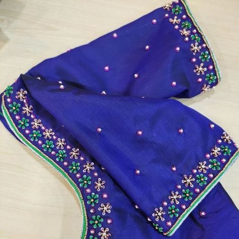 Dm me to order....... . . . #aari #aaridesign #aariwork #handembroidery Simple Boat Neck Aari Work Blouse Designs, Simple Neckline Maggam Works, Simple Maggam Work Neck Designs, New Model Maggam Work Designs, Maggam Simple Designs, Simple Arya Work Designs, Blouse Simple Hand Work Designs, Simple Blue Blouse Designs Thread Work, Easy Maggam Work Blouse Designs