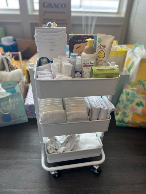 Baby Shower Caddy Gift Ideas, Cart For Baby Supplies, Baby Shower Cart Gift, Rolling Cart Baby Shower Gift, Baby Caddy Organizer Cart, Baby Rolling Cart Organizer, Changing Caddy, Cart Organization, Twin Baby Shower Gifts