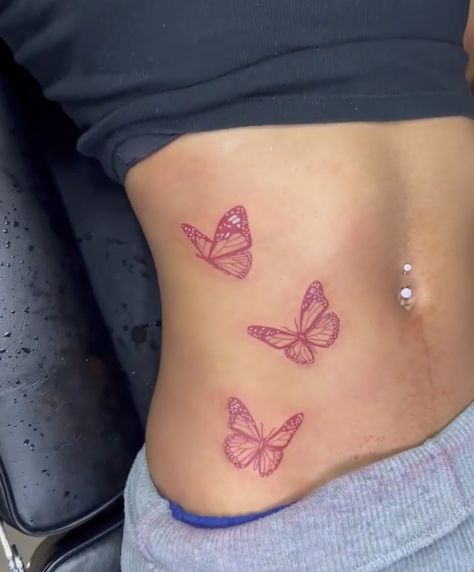 Small Butterfly Tattoo On Stomach, Butterfly Tattoo On Ribcage, Butterfly Belly Tattoo, Tattoo Ideas Female Side Ribs, Lower Waist Tattoo, Butterfly Tattoo Stomach, Butterfly Stomach Tattoo, Tattoo Papillon, Summer Henna