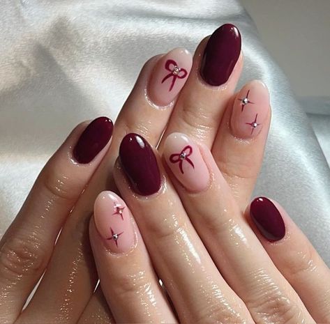 Bow Nail Art, Retro Nails, Hello Nails, Hippie Nails, Simple Gel Nails, Minimal Nails, Casual Nails, Pretty Gel Nails, Red Nail