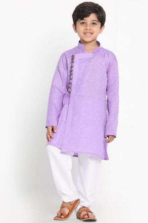 Buy Kurta Pyjama Set in Purple For Kids Boys Dressing Style, Gold Blouse Designs, Kids Kurta Pajama, Boys Kurta Design, Kids Kurta, Lavender Cotton, Lavender Fabric, Boys Kurta, Kurta Pyjama