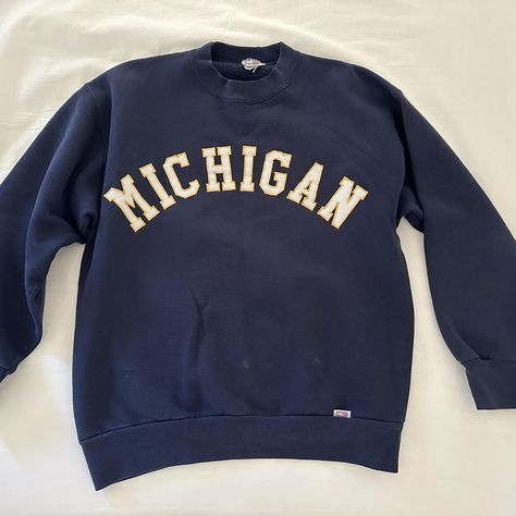 Vintage University of Michigan Wolverines Large... - Depop University Of Michigan Sweatshirt, Michigan Sweatshirt, U Of M, Michigan Wolverines Football, Wolverines Football, Navy Crewneck, Vintage Michigan, Champion Crewneck, Football Sweatshirt