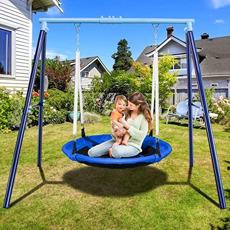 Combo Swing Sets: This product includes a 1 x swing frame + 1 x 45”round swing.Ideal choice for your garden, backyard, playground and more outdoor places, suitable for a single adult or multiple kids/teens to swing. Metal Swings, Tree Swing, Backyard Playground, Outdoor Backyard, Outdoor Playground, Outdoor Toys, Outdoor Play, Outdoor Kids, Kids And Parenting