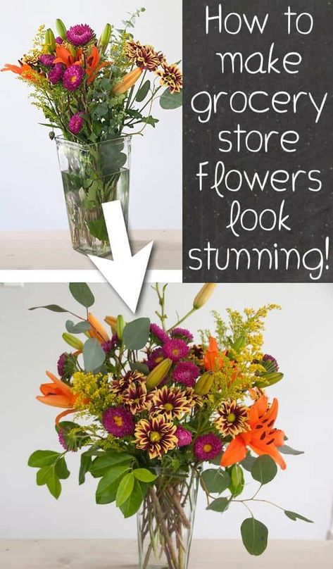 How to Make Grocery Store Flowers Look Amazing - Homeschool Giveaways Grocery Store Flowers, Spring Flower Arrangements, Mason Jar Flowers, Diy Arrangements, Cheap Flowers, Flower Vase Arrangements, Flower Arrangements Simple, Floral Arrangements Diy, Modern Flower Arrangements