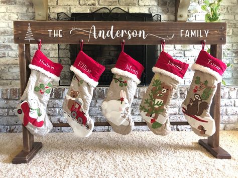 Customized Stocking Stand Wood Stocking Holder Stocking Hanger - Etsy Stockings Holders Diy, Wood Board Stocking Hanger, Floor Stocking Holder, Personalized Stocking Holder, Stocking Holder Board, 2x4 Stocking Holder, Stocking Hanger Stand, Stocking Stand Ideas, Christmas Stalking Ideas