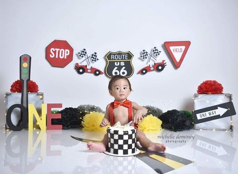 Half Birthday Cakes, Boy Photoshoot, Cars Birthday Party Decorations, Lighting Mcqueen, Birthday Tomorrow, Car Themed Parties, Race Car Birthday Party, Smash Cake Boy, Race Car Party