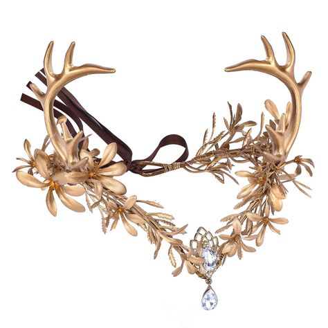 PRICES MAY VARY. UNIQUE DESIGN: Our Fairy Antler Crown features an elegant V-shape design adorned with laurel leaves and deer antler decorations on either side. Its delicate and intricate craftsmanship exudes a forest-like ambiance, making you the most unique person at any party or event. HANDCRAFTED: Each of our flower crown is handcrafted to perfection, ensuring that no two pieces are alike. It takes a significant amount of time and effort to create every piece, which makes it all the more spe Ren Faire Jewelry, Gold Fairy Costume, Forest Elf Costume, Antler Decorations, Woodland Halloween, Woodland Costume, Renfaire Outfit, Horns Headpiece, Dear Antlers