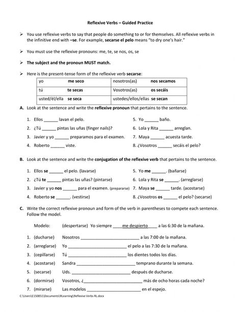 Spanish Reflexive Verbs, Reflexive Pronouns, Spanish Learning Activities, Reflexive Verbs, 2nd Grade Spelling, Geometry Worksheets, Spanish Worksheets, Spanish Lesson Plans, Grade Spelling