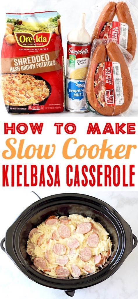 Kielbasa Recipes! This Easy Crockpot Kielbasa and Potatoes Casserole is the perfect easy weeknight dinner or weekend brunch dish! Go grab the recipe and give it a try this week for a cheesy new family favorite! Kielbasa And Potatoes Casserole, Crockpot Kielbasa, Crockpot Sausage And Potatoes, Crockpot Sausage, Kielbasa And Potatoes, Slow Cooker Kielbasa, Potatoes Casserole, Sausage And Potatoes, Slow Cooker Casserole