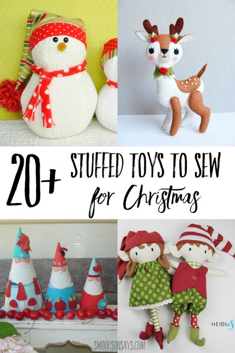 20+ Christmas stuffed animal sewing patterns to make and gift this year! Fun Christmas themed toys to sew as decor and toys, including some free stuffed animal sewing patterns. Christmas Sewing Projects For Kids, Toys To Sew, Stuffed Animal Sewing Patterns, Stuffed Animal Sewing, Christmas Sewing Patterns, Diy Plush Toys, Xmas Toys, Homemade Items, Kids Dolls