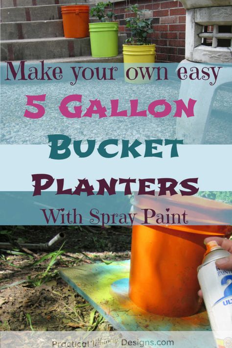 Need a bright pop of color for your porch or outdoor decor? Creating bright 5-gallon bucket planters is a fun spray paint project and a great way to diy some new garden planters. | #diyplanters #5gallonbucket #outdoorproject Decorate 5 Gallon Bucket Ideas, Paint Bucket Ideas, Five Gallon Bucket, Spray Paint Plastic, Spray Paint Projects, 5 Gallon Buckets, Bucket Ideas, Bucket Planters, Bucket Gardening