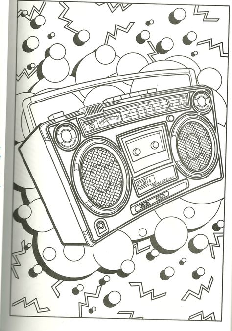 boom Box Coloring page like the Boom Box Kevin Lugs around on Ed Edd 'N Eddy Street Art Coloring Pages, Boom Box Art, Hip Hop Coloring Pages, Boom Box Drawing, 80s Coloring Pages, Boom Box, 90s Coloring Pages, Boombox Drawing, 80s Coloring