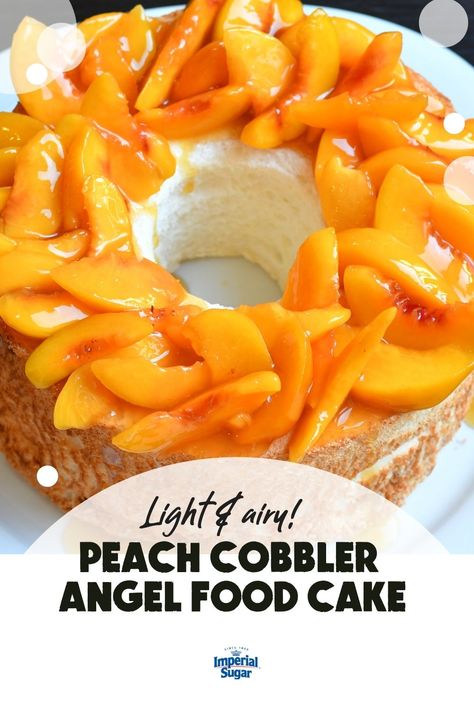 Angel Food Cake And Peaches, Peaches And Angel Food Cake, Peach Angel Food Cake Dessert, Angel Food Cake With Peaches, Desserts With Angel Food Cake, Peach Cobbler Topping, Angel Food Cake Toppings, Angel Food Cake Recipes, Whip Frosting