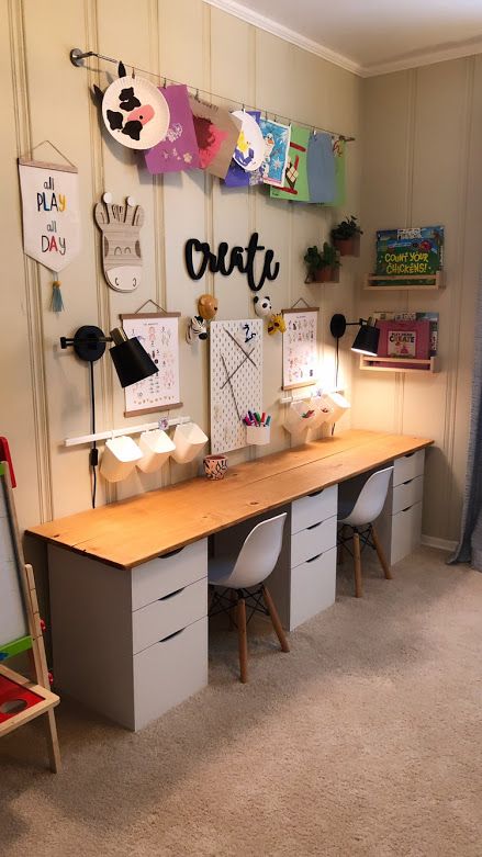 Alex Lately : Toddler Playroom l Workstation. Kid Decor. Toddler Desk and Art Space Kids Desk Space, Playroom Desk, Kids Study Room, Kids Study Area, Toddler Desk, Kids Art Space, Kids Room Desk, Boys Desk, Kids Craft Room