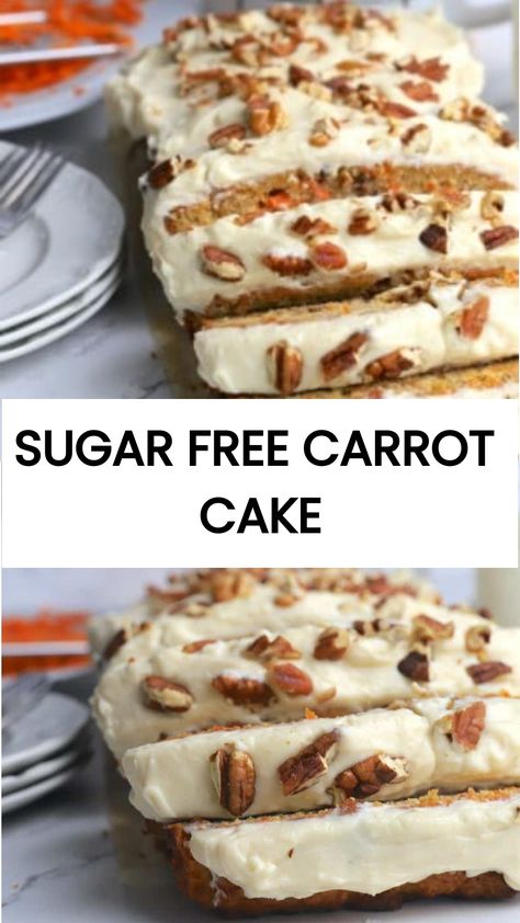 This sugar-free carrot cake recipe is the perfect guilt-free indulgence for any occasion! Moist, delicious, and packed with goodness. Recipe With Almond Flour, Keto Carrot Cake, Low Carb Carrot Cake, Sugar Free Cake Recipes, Sugar Free Carrot Cake, Sugar Free Desserts Easy, Dolce Poche Calorie, Sugar Free Baking, Sugar Free Recipes Desserts