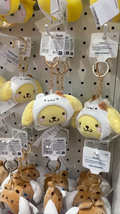 Cinnamoroll Sanrio Aesthetic, Pompompurin Stuff, Miniso Aesthetic, Pompompurin Aesthetic, Pompompurin Keychain, Cinnamoroll Keychain, Sanrio Merch, Sanrio Keychain, Sanrio Pompompurin