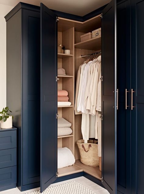 Small bedroom ideas: Fitted wardrobes Corner Wardrobe For Small Bedroom, Wardrobe Design Small Room, Wall Closet For Small Bedroom, Large Wardrobe Small Bedroom, Efficient Wardrobe Design, Room With Wardrobe Ideas, Corner Wall Wardrobe Ideas, Adding Wardrobe To Small Bedroom, Compact Wardrobe Ideas Small Bedrooms