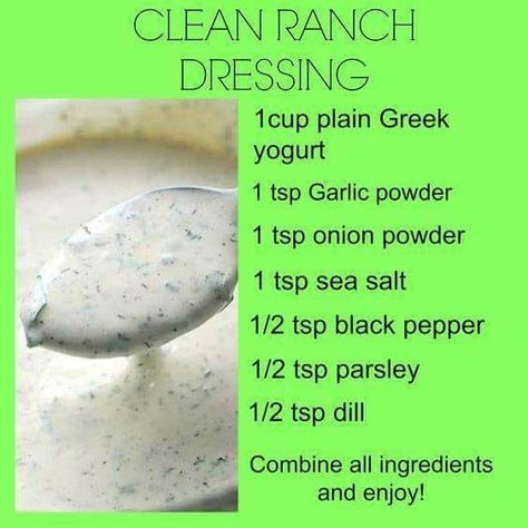 Clean Ranch Dressing, Salad Dressing Recipes Homemade, 21 Day Fix Meals, Clean Eating Meal Plan, Dressing Recipes, Recipes Homemade, Eating Recipes, Slow Cooking, Salad Dressing Recipes