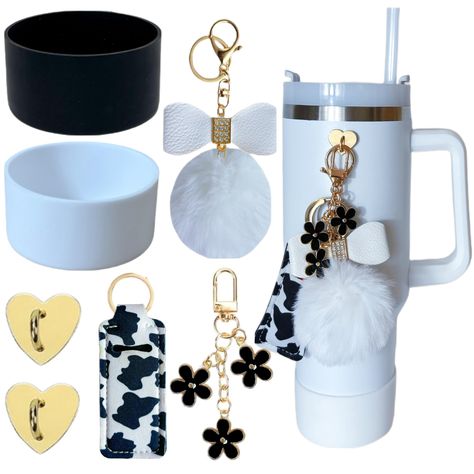 PRICES MAY VARY. White Accessories for Stanley Cup 40OZ:2 High quality silicone cup boot cover for Stanley 40Oz Tumbler with handle or for Gym Sports Water Bottle with 7.5cm dia Cute Water Bottle Charms:Put the heart hook to your water bottle and you can decorate your bottle with our lipstick bag and pompom ball,or DIY with your airpods and keychain.Your water bottle will definitely be the most special one in the crowd. Protect and Decorate your Bottle:Two colors water bottle boots can protect y Boot Holder, Stanley Water Bottle, Keychain Charms, Straw Covers, Adhesive Hooks, Cute Water Bottles, Lip Balm Holder, Stanley Tumbler, Silicone Cups