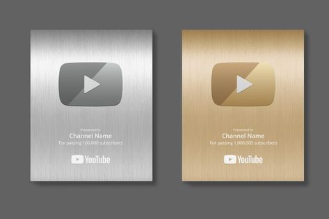 Silver and gold youtube play button vect... | Premium Vector #Freepik #vector #social-media-influencer #influencer #digital-influencer #video-frame Youtube Gold Button, Silver Play Button Youtube Aesthetic, Silver Button Youtube, Youtube Play Button Aesthetic, Youtube Plaque Aesthetic, Youtube Silver Play Button, Inox Texture, Play Symbol, Youtuber Life