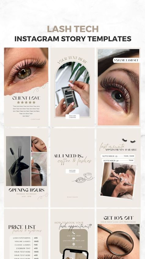 Lash Tech Instagram Story Template, Beige Lash Template Instagram, Lash Content Instagram Engagement Lash Extension Branding Ideas, Lash Tech Instagram Templates, Lash Studio Instagram Feed, Lash Instagram Story Ideas, Lash Instagram Bio Ideas, Eyelash Content, Lash Post Ideas, Lashes Instagram Feed, Lash Models Needed Post