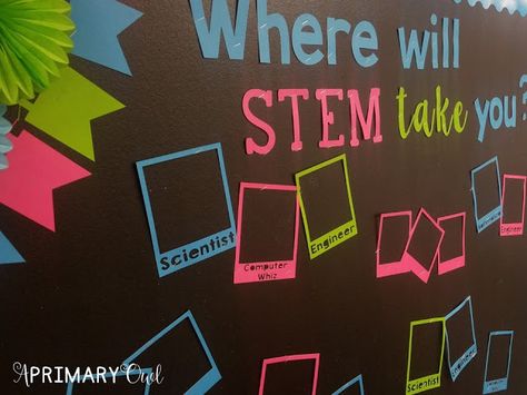 STEM bulletin board Science Center Bulletin Board Preschool, Design Process Bulletin Board, Stem Display Board, Steam Bulletin Board Ideas Preschool, Stem Careers Bulletin Board, Steam Bulletin Board Ideas Elementary, Robot Bulletin Board, Computer Science Bulletin Board Ideas, Stem Bulletin Board Ideas