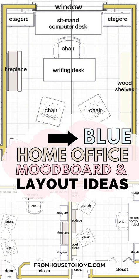 Home Office For Clients, Standup Desk Home Office Ideas, Stand Up Desk Office Layout, 2 Desk Home Office, 2 Desk Office Layout, Glam Office Ideas, Home Office Layout Ideas, Setting Up A Home Office, Office Moodboard