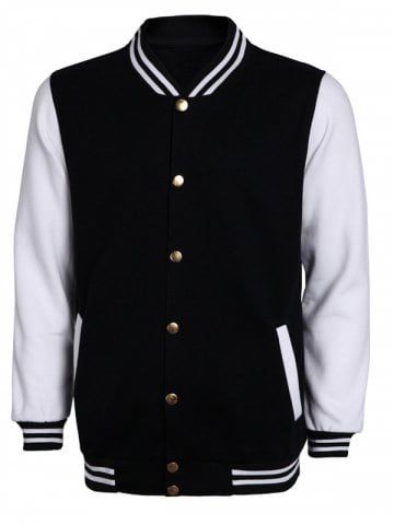 Color Block Stripe Rib Splicing Stand Collar Long Sleeve Men's Jacket School Jacket Outfit, Old School Jacket, Baseball Jacket Men, School Jacket, Varsity Jacket Women, College Jackets, Baseball Varsity Jacket, Mens Spring Fashion, Sleeve Men