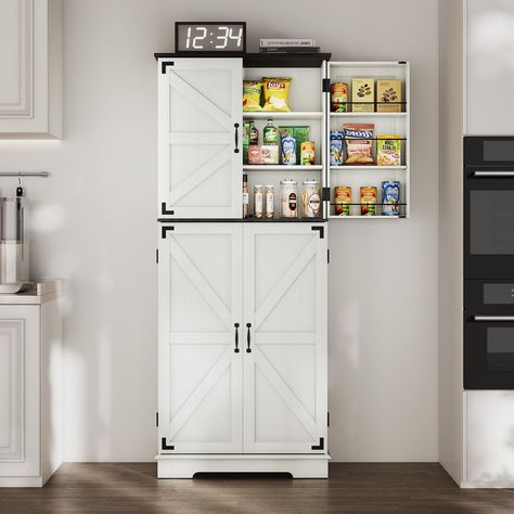 Pantry For Kitchen, Freestanding Cupboard, Shelves Wood, Bathroom White, Pantry Storage Cabinet, Kitchen Pantry Storage, Pantry Storage, Food Pantry, Room Bathroom