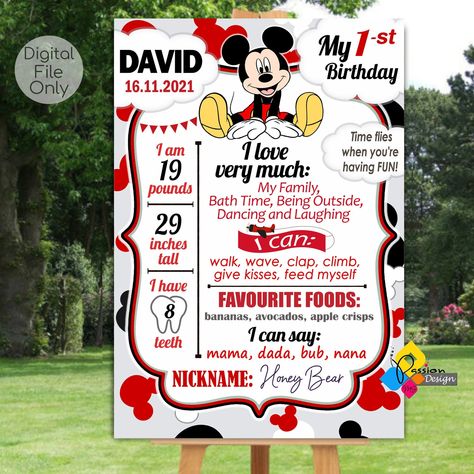 Mickey Mouse Birthday Board, Mickey Mouse Food Table, Mickey Mouse Themed First Birthday Party, Mickey And Minnie 1st Birthday Party, Mickey Mouse First Birthday Decorations, Mickey Mouse Party Ideas 1st Birthday, Mickey Mouse Themed Birthday Party Food, Mickey Mouse Birthday Party Ideas 1st Diy, Mickey Mouse Clubhouse Birthday Party 1st