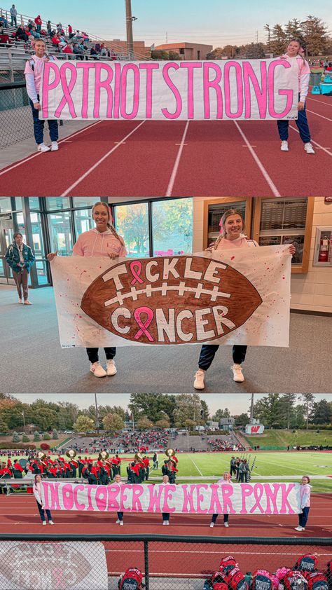 Pink Out Game Cheerleaders, Pink Out Student Section Posters, Pink Out Banners Football, Homecoming Week Decorations, Pink Out Run Through Signs Football, Football Game Spirit Ideas, Cheer Spirit Signs, Pink Out Signs Football, Game Day Poster Ideas