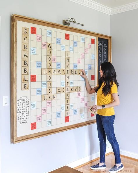 Scrabble Game Board, Wall Scrabble, Jen Woodhouse, Board Games Diy, Scrabble Game, Scrabble Wall Art, Scrabble Board, Left 4 Dead, Scrabble Wall