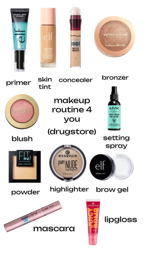 drugstore makeup routine xx #makeup #fyp #beauty #drugstore #elfcosmetics Highlighter Drugstore, Drugstore Makeup Routine, Drugstore Highlighter, Drugstore Blush, E.l.f. Cosmetics, Sephora Skin Care, Gel Powder, Makeup Help, Skin Tint