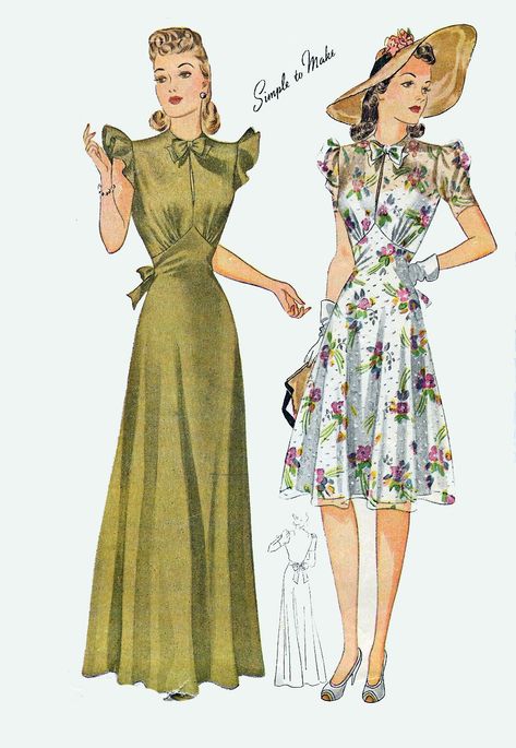 Vintage 1940s WWII Liddy Hop Dress Evening Gown Figue Flatterning Fitted Midriff Sewing Pattern Simplicity 3835 40s Swing Era Size 14 B 32 by sandritocat on Etsy 1940’s Dresses, 1940's Dress, Wwii Fashion, 1940s Fashion Women, 1940's Fashion, Fashion 1940s, Attractive Dresses, 20th Century Fashion, Vintage Dress Patterns