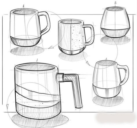 Pottery Sketches Drawing, Pot Sketch Drawing, Pottery Sketch, Kettle Sketch, Cooking Tools Illustration, Pot Sketch, Mug Sketch, Industrial Design Portfolio, Furniture Sketch