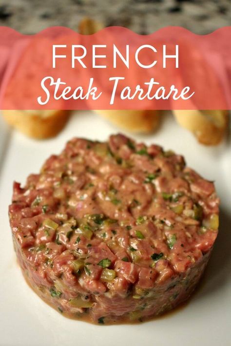 A French classic, Steak Tartare is a raw preparation of beef that is common in French bistros, brasseries, and cafes. It's easy to make, requires no cooking, and is best with a side of fries, a light salad, and/or toast points. Tartar Recipe Beef, Best Beef Tartare Recipe, Beef Tartar Recipe, Steak Tartare Recipe French, Raw Beef Recipes, Beef Tartare Fine Dining, Tartar Beef, Meat Tartare, French Christmas Dinner