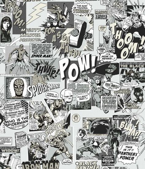 Disney Kids Rooms, Comic Book Wallpaper, Whatsapp Wallpapers Hd, Wallpaper Set, Black And White Comics, York Wallpaper, Marvel Comics Wallpaper, Kids Room Wallpaper, York Wallcoverings