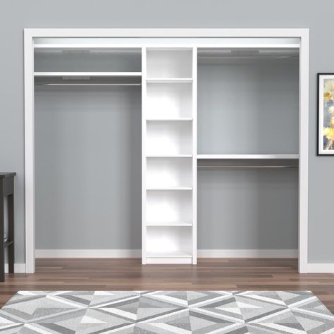 ClosetMaid SpaceCreations 44" W - 115" W Closet System Starter Kit & Reviews | Wayfair Ikea Closet Hack Small Bifold, Wayfair Closet System, Double Closet Design Layout, Remodel Closet Ideas Small Spaces, Diy Closet Organization System, Small Closet Maximum Storage, Dual Closet Ideas, Room Closet Ideas Bedrooms, Closet Ideas For Rooms With No Closet