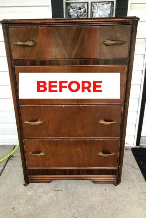 Looking for a unique way to upycle your chest of drawers? check out the before and after photos to see this painted dresser that is truly an inspiration. This old dresser makeover is perfect for your bedroom storage unit and if you're decorating on a budget. #diy #dresser #makeover Tall Dresser Makeover, Bedroom Storage Unit, Old Dresser Makeover, Stencil Dresser, Vintage Dresser Makeover, Nightstand Makeover, Accent Wall Stencil, Coffee Table Makeover, Diy Dresser Makeover