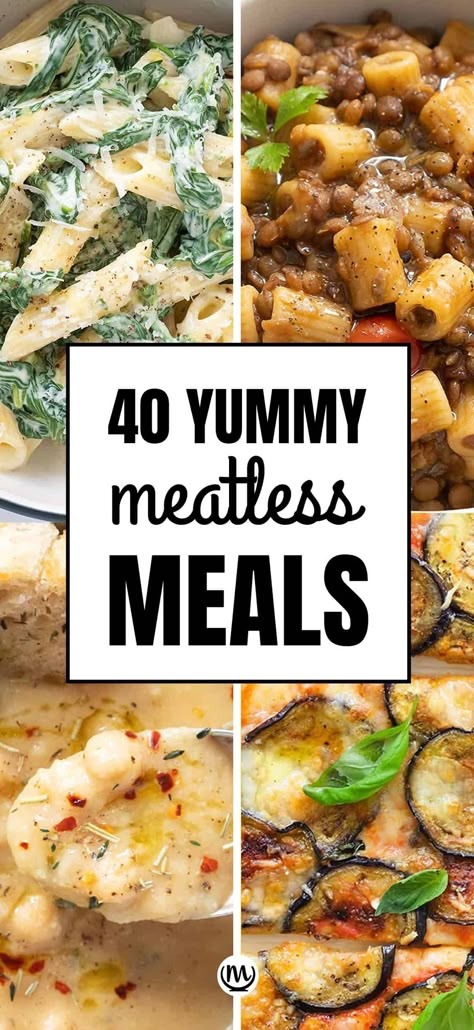 These 40+ easy meatless recipes are economical, amazingly delicious and perfect for your Meatless Monday! #meatlessmeals #meatlessdinners #meatlessdinnerideas #meatlessmonday Meatless Soup Recipes, Meatless Meals Easy, Meatless Soups, Meatless Monday Dinner, Simple Family Meals, Lent Recipes, Easy Vegetarian Dinner, Meatless Monday Recipes, Meatless Recipes